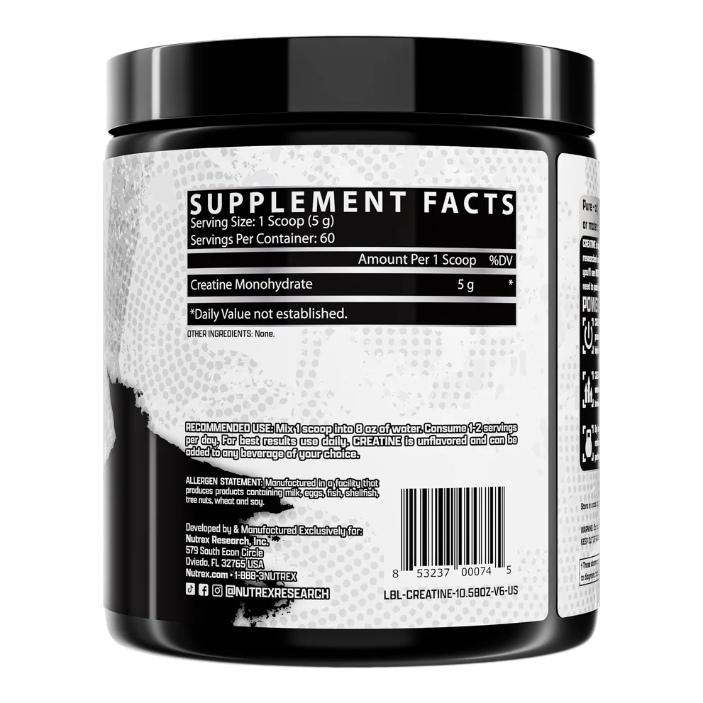 Creatina Nutrex, 60 Servicios.